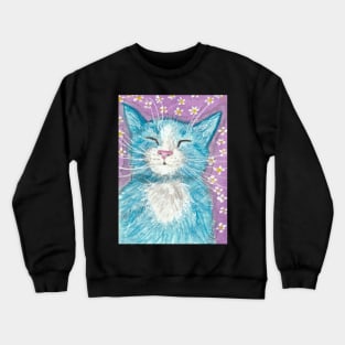 sleepy blue kitten cat art Crewneck Sweatshirt